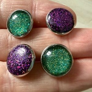 Glitter handmade earrings - Green and Purple
